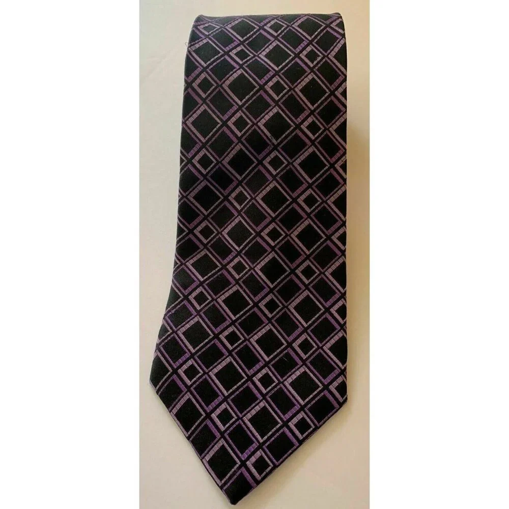 Geoffrey Beene Purple Black Diamond Silk Tie 3.75